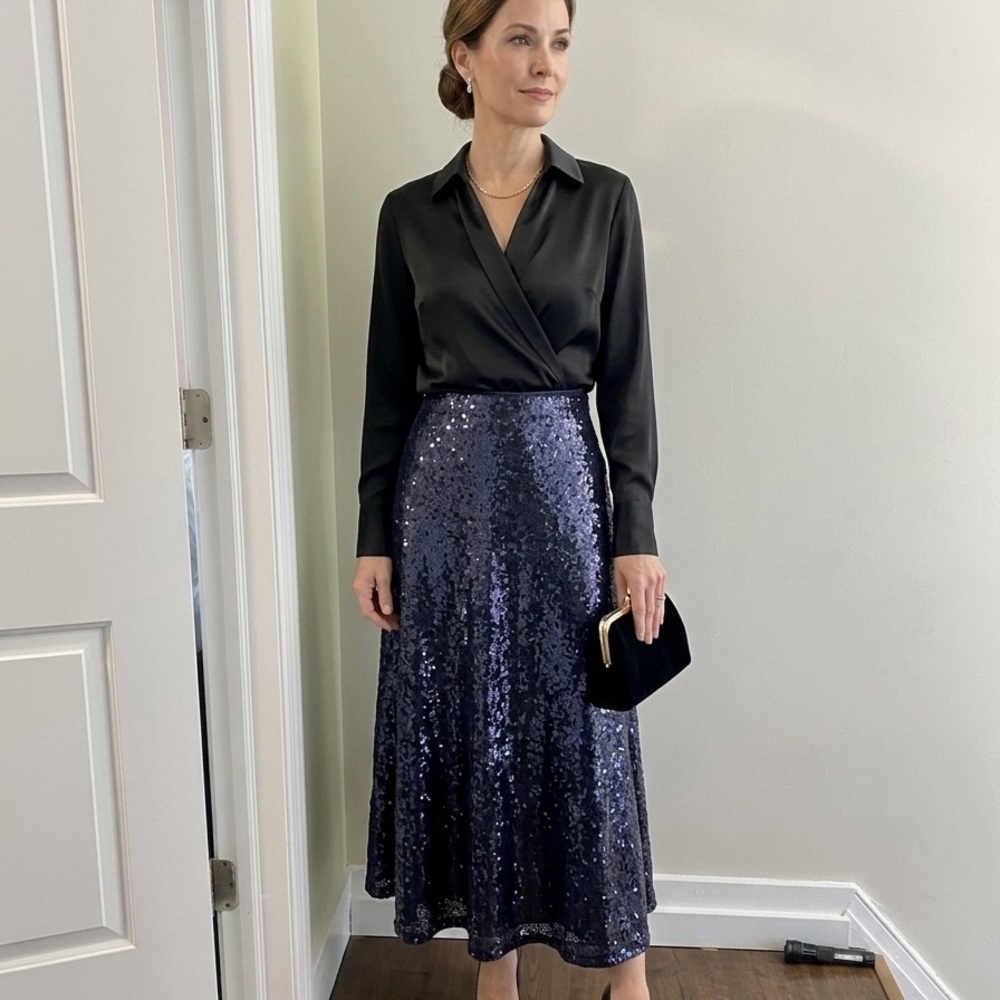 Joan Rivers Sparkling Maxi Skirt - Deep Blue